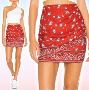 Revolve Superdown Bandana Paisley Red Mini Skirt XS NWT